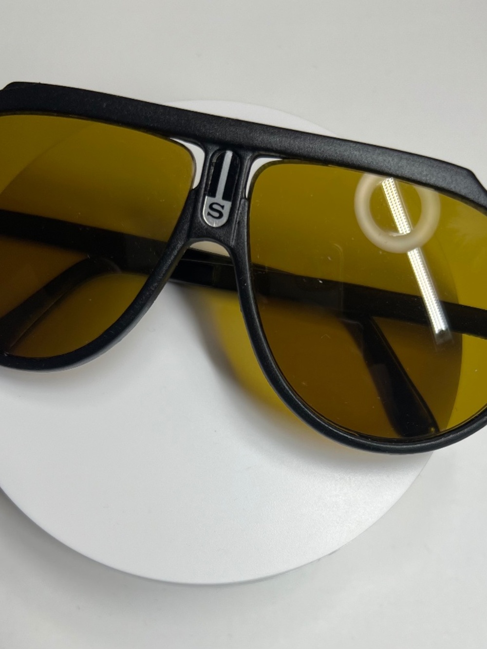 Vintage 80s Aviator Sunglasses Black Frame Amber Yellow Lenses Taiwan ROC